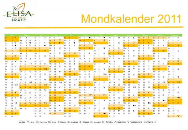 Der ELISA BIOWELT Mondkalender 2011